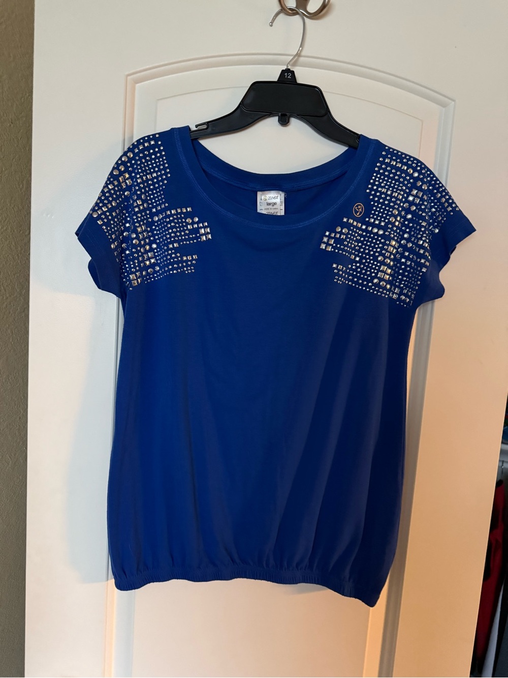Zumba Fitness Royal Blue Short Sleeve Top with Silver Studs